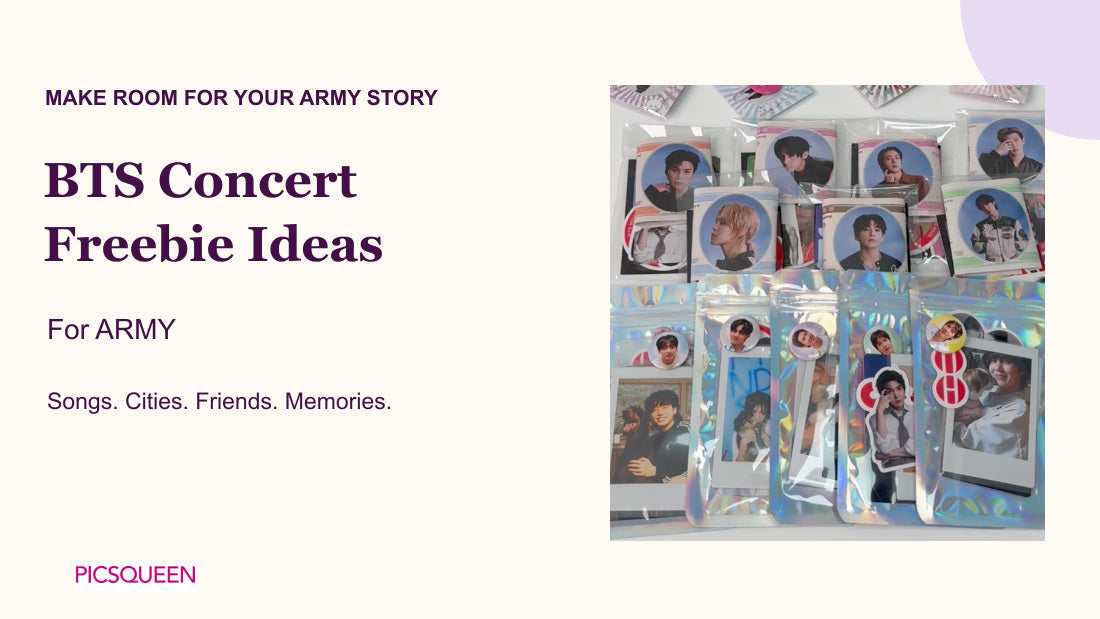 BTS fan-made cards and gift packs beside five personal freebie ideas for ARMY.