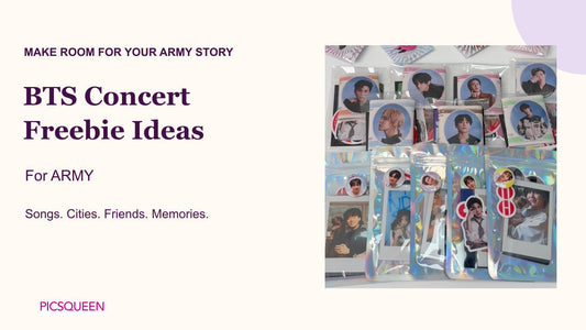 BTS fan-made cards and gift packs beside five personal freebie ideas for ARMY.